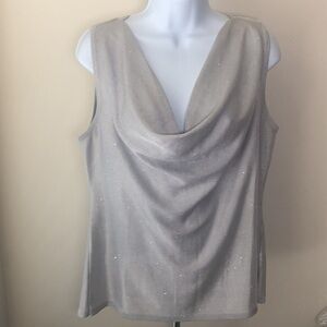 WHBM Silver Swoop Neck Blouse With Sequins